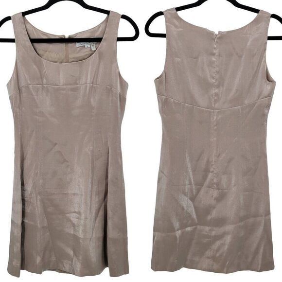 Vintage 80s Dress 6P Rose Gold Pink Cocktail Sleeveless Satin Sparkle Mini Glam - Picture 1 of 9